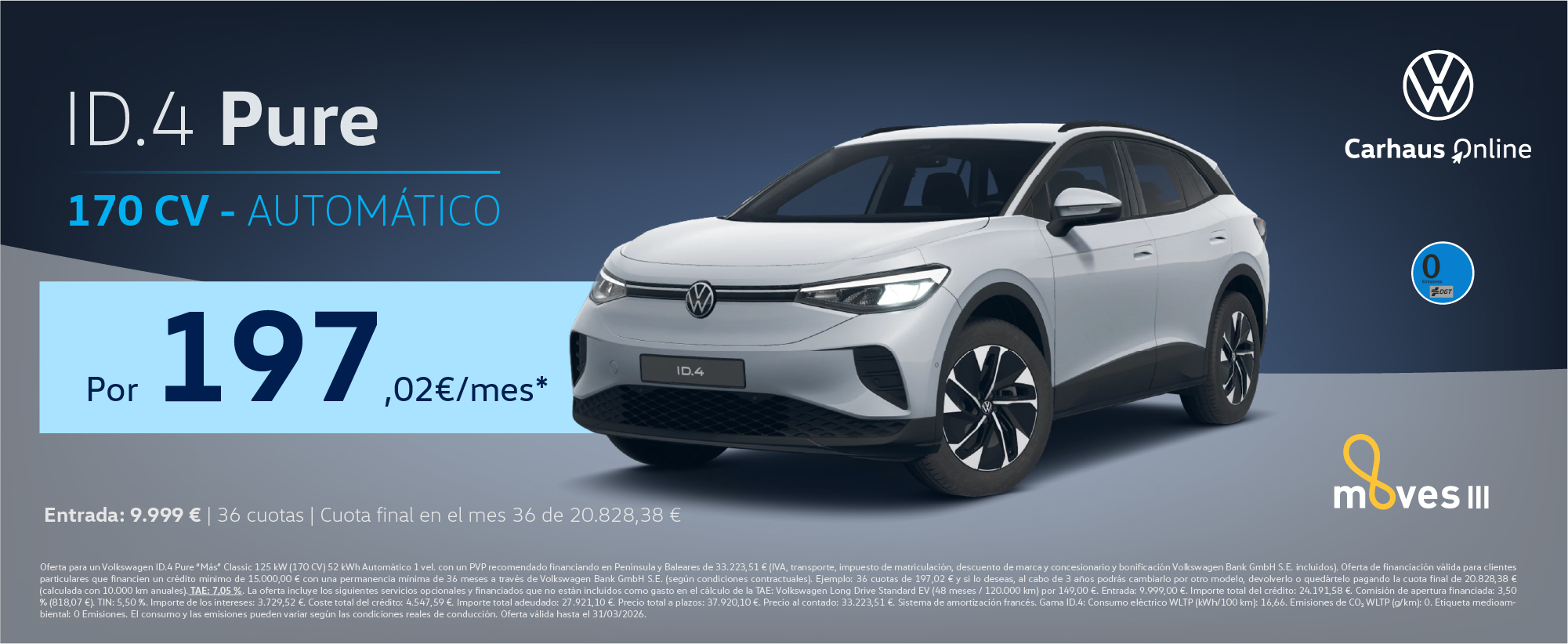 ¡Promoción Stock! ID.4 Pure por solo 197€/mes*